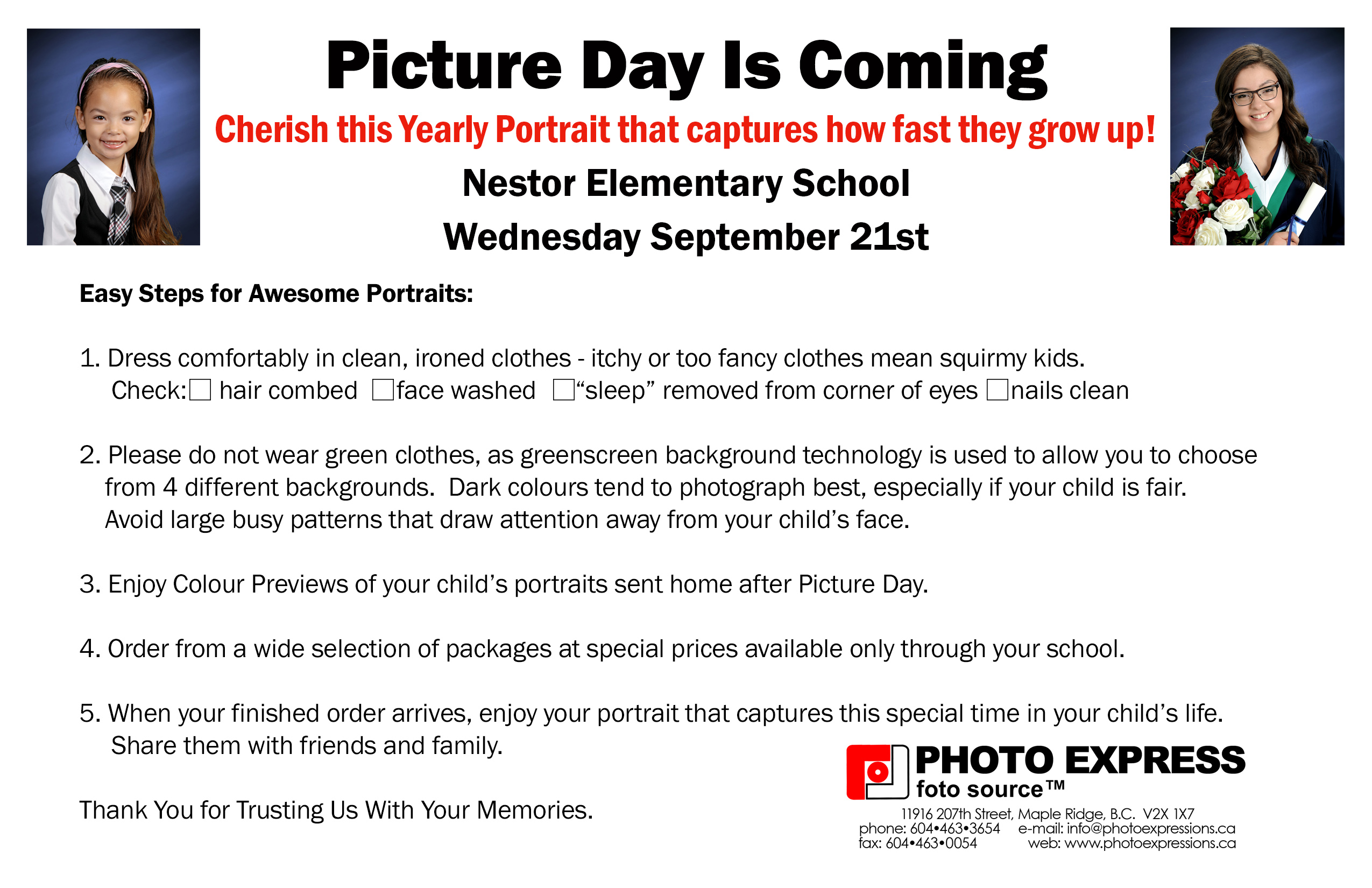 Nestor Elementary Picture Day is Coming 2016